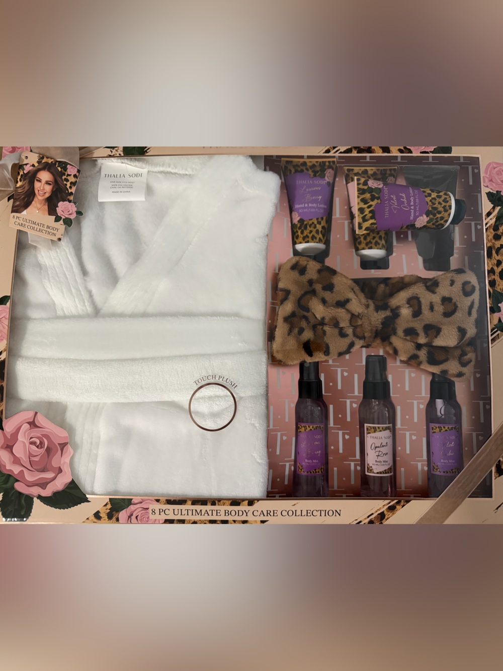 Thalia Sodi White Robe & Leopard Headband Spa Gift Set